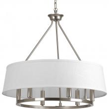 Progress P4618-09 - Cherish Collection Six-Light Brushed Nickel White Linen Shade Coastal Chandelier Light