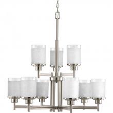 Progress P4626-09 - Alexa Collection Nine-Light Brushed Nickel Etched Linen With Clear Edge Glass Modern Chandelier Ligh