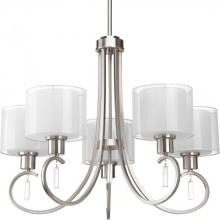 Progress P4696-09 - Invite Collection Five-Light Brushed Nickel White  Silk Mylar Shade New Traditional Chandelier Light
