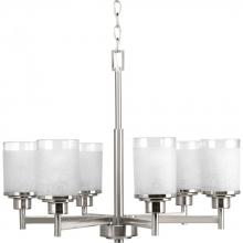 Progress P4758-09 - Alexa Collection Six-Light Brushed Nickel Etched Linen With Clear Edge Glass Modern Chandelier Light