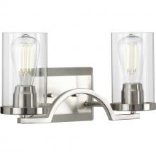 Progress P300257-009 - Lassiter Collection Two-Light Brushed Nickel Clear Glass Modern Bath Vanity Light