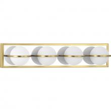 Progress P300313-012-30 - Pearl LED Collection Four-Light Satin Brass and Opal Glass Modern Style Bath Vanity Wall Light