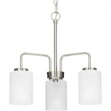 Progress P400274-009 - Merry Collection Three-Light Brushed Nickel and Etched Glass Transitional Style Chandelier Light