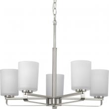 Progress P400286-009 - League Collection Five-Light Brushed Nickel and Etched Glass Modern Farmhouse Chandelier Light