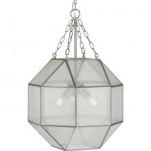 Progress P500222-009 - Mauldin Collection Three-Light Brushed Nickel Clear Seeded Glass Global Pendant Light