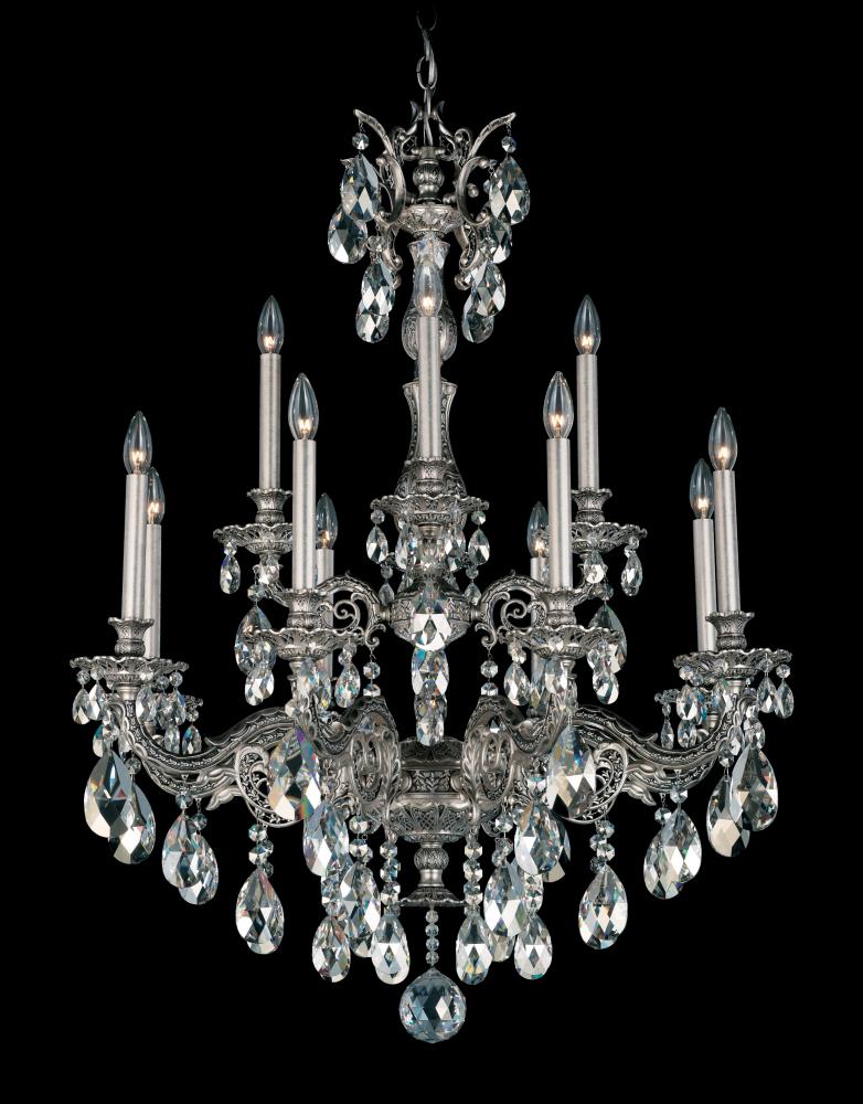 Milano 12 Light 120V Chandelier in French Gold with Clear Crystals from Swarovski