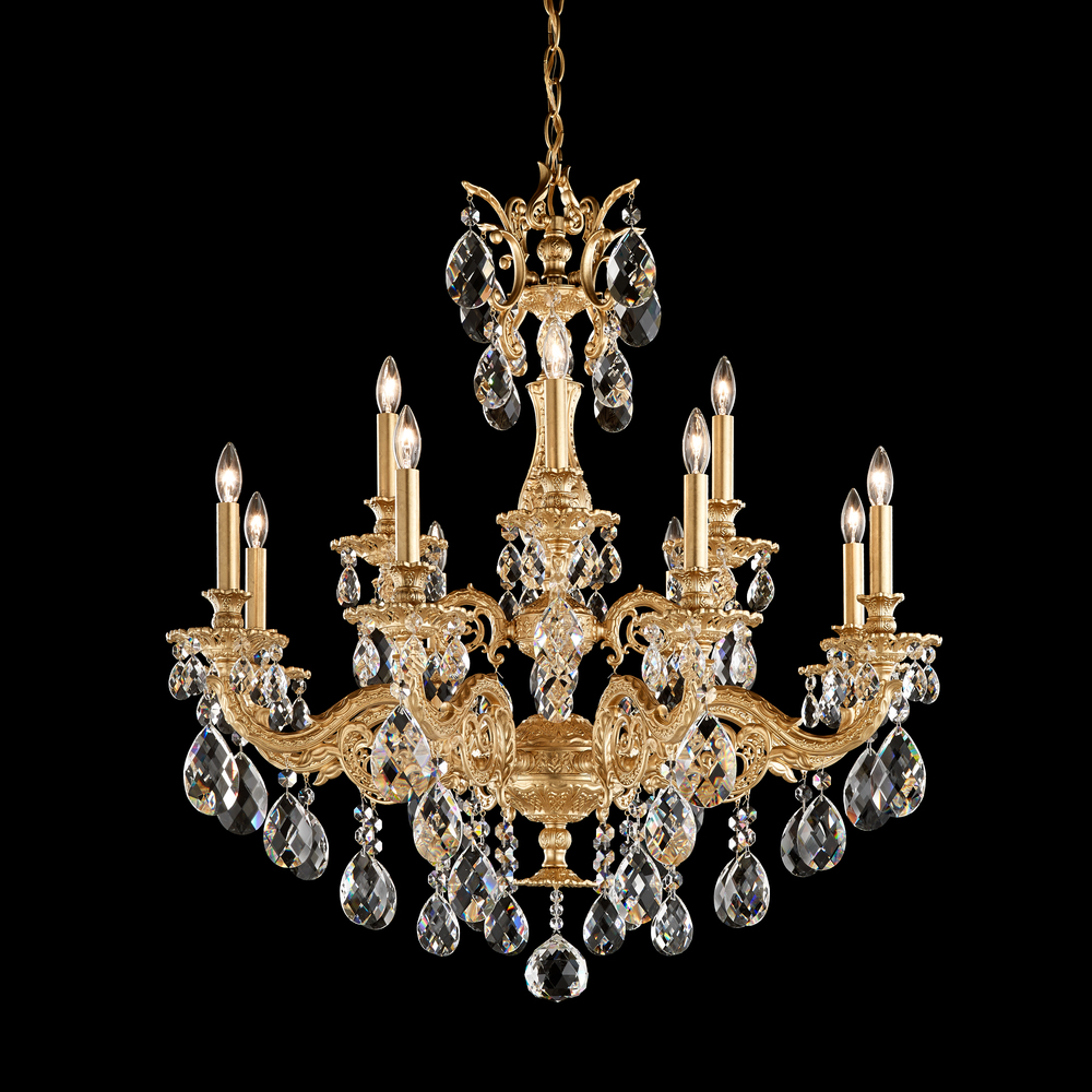 Milano 12 Light 120V Chandelier in French Gold with Clear Crystals from Swarovski