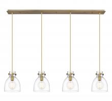 Innovations Lighting 124-410-1PS-BB-G412-8CL - Newton Bell - 4 Light - 52 inch - Brushed Brass - Linear Pendant