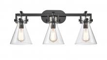 Innovations Lighting 411-3W-BK-7CL-LED - Newton Cone - 3 Light - 27 inch - Matte Black - Bath Vanity Light