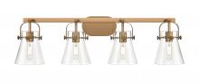 Innovations Lighting 423-4W-BB-G411-6CL - Pilaster II Cone - 4 Light - 37 inch - Brushed Brass - Bath Vanity Light