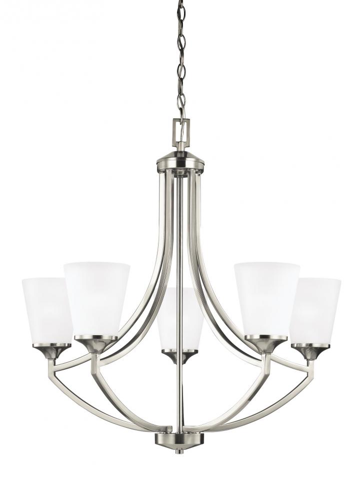 Hanford traditional 5-light LED indoor dimmable ceiling chandelier pendant light in brushed nickel s