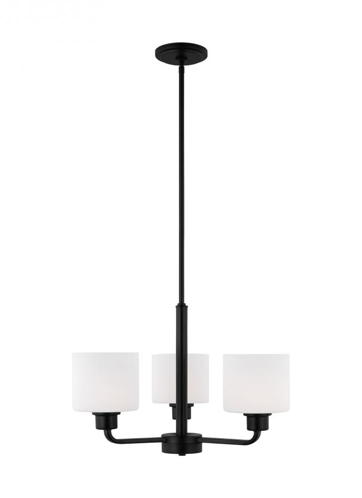 Canfield indoor dimmable 3-light chandelier in midnight black finish and etched white glass shade