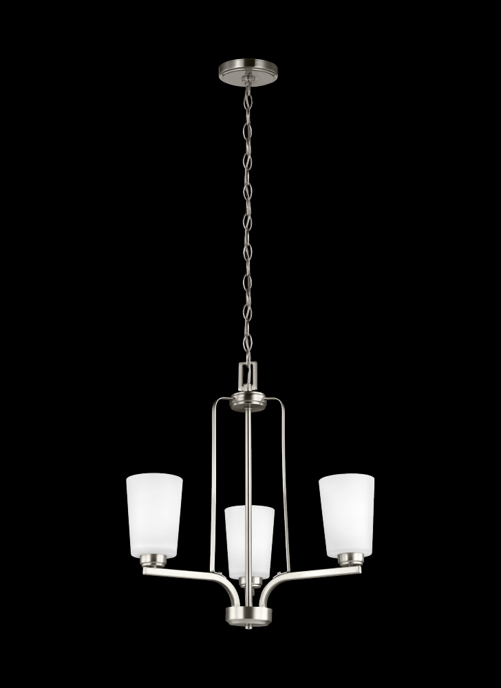 Franport transitional 3-light indoor dimmable ceiling chandelier pendant light in brushed nickel sil