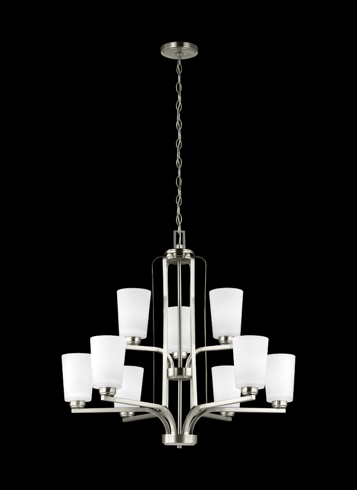 Franport transitional 9-light indoor dimmable ceiling chandelier pendant light in brushed nickel sil