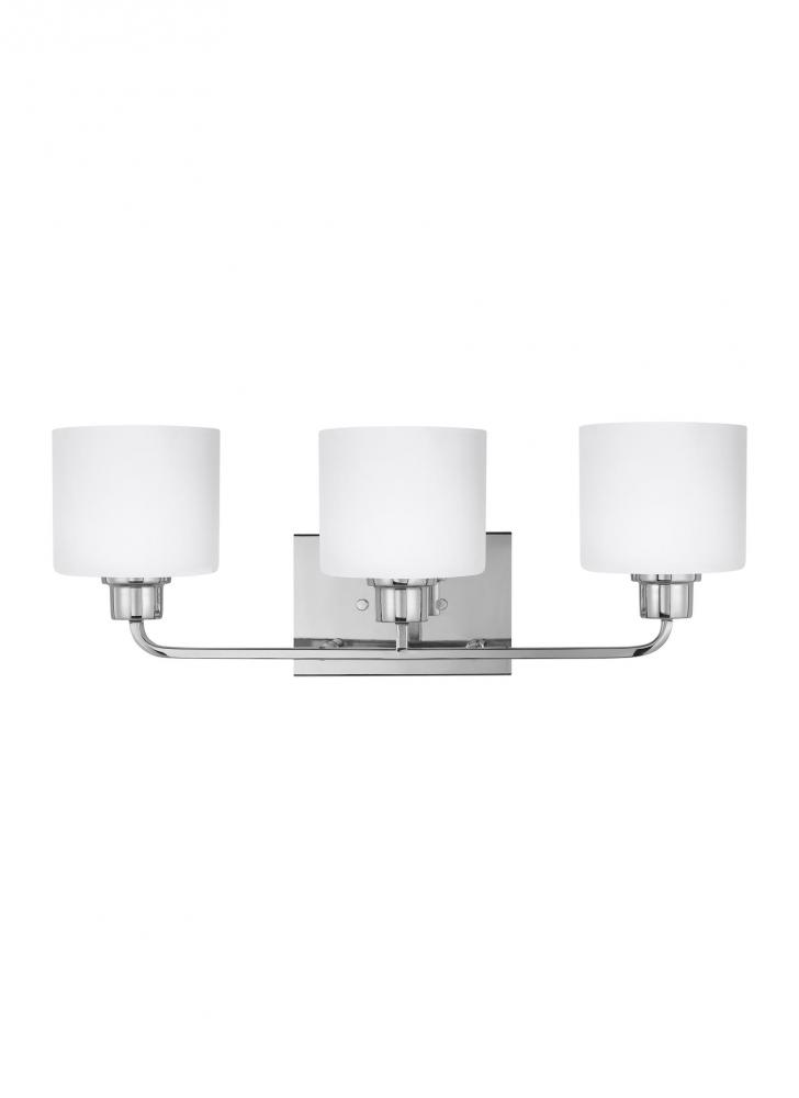 Canfield modern 3-light indoor dimmable bath vanity wall sconce in chrome silver finish with etched
