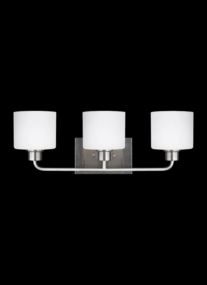 Canfield modern 3-light indoor dimmable bath vanity wall sconce in brushed nickel silver finish with