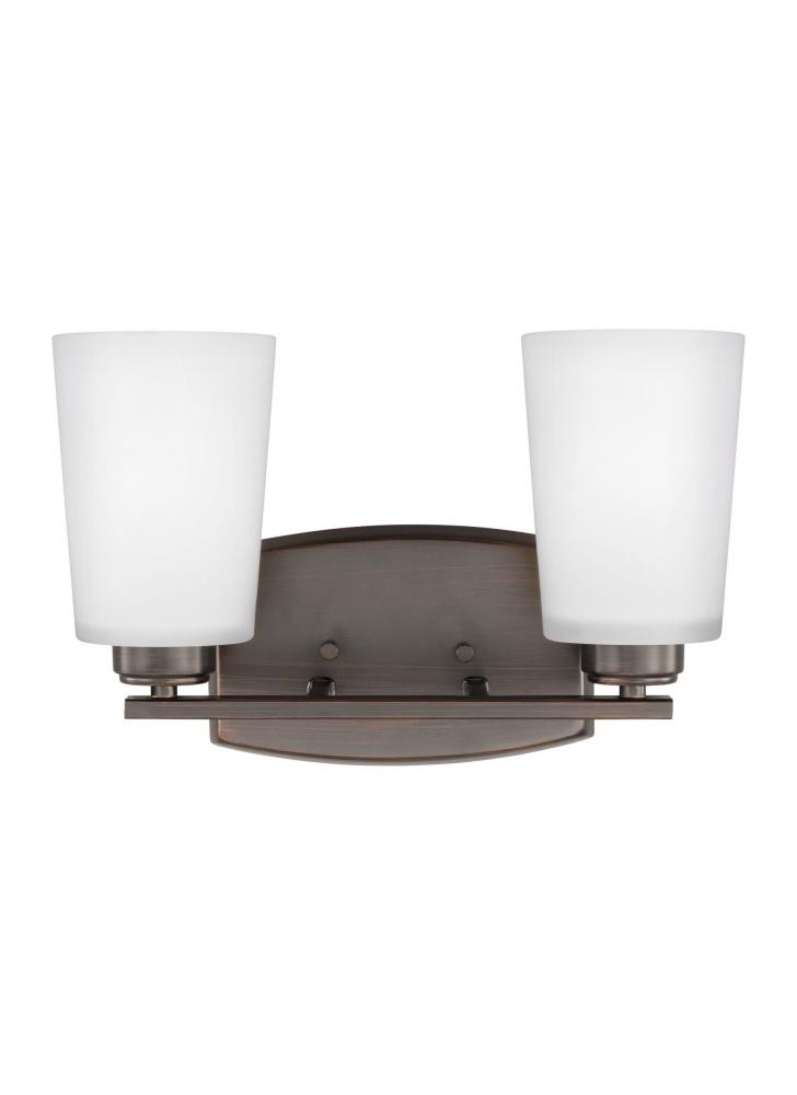 Franport transitional 2-light indoor dimmable bath vanity wall sconce in bronze finish with etched w