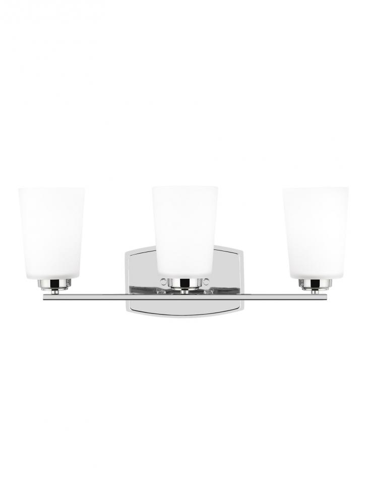 Franport transitional 3-light indoor dimmable bath vanity wall sconce in chrome silver finish with e