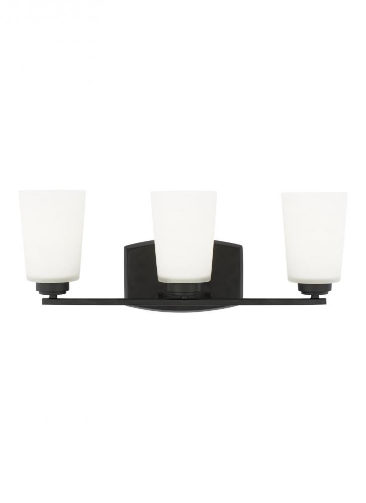 Franport transitional 3-light indoor dimmable bath vanity wall sconce in midnight black finish with