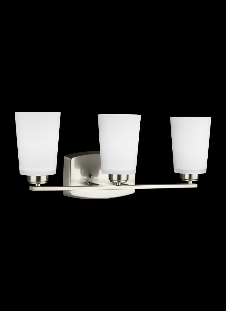 Franport transitional 3-light indoor dimmable bath vanity wall sconce in brushed nickel silver finis
