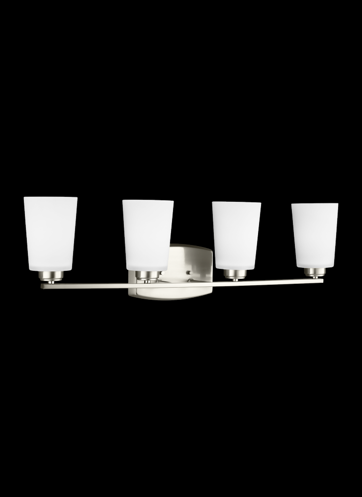 Franport transitional 4-light indoor dimmable bath vanity wall sconce in brushed nickel silver finis