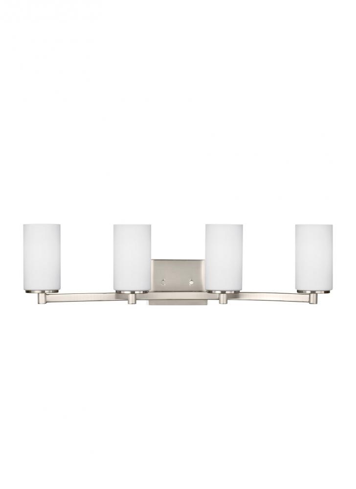 Hettinger transitional 4-light indoor dimmable bath vanity wall sconce in brushed nickel silver fini