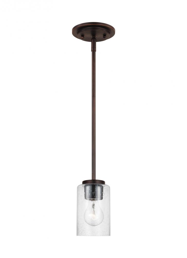 Oslo indoor dimmable 1-light mini pendant in a bronze finish with a clear seeded glass shade