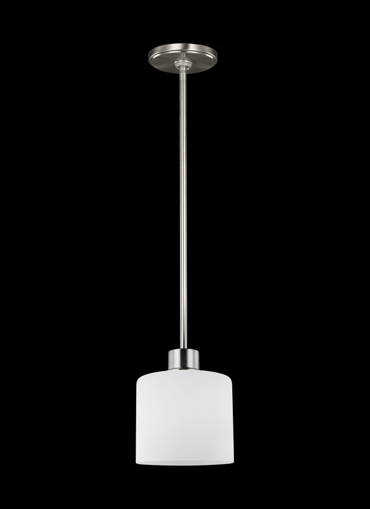 Canfield modern 1-light indoor dimmable ceiling hanging single pendant light in brushed nickel silve