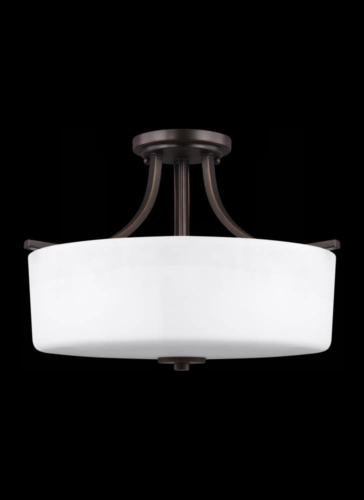 Canfield modern 3-light indoor dimmable ceiling semi-flush mount in bronze finish with etched white