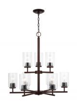 Generation Lighting 31172-710 - Oslo indoor dimmable 9-light chandelier in a bronze finish with a clear seeded glass shade