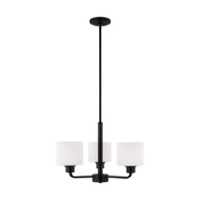 Generation Lighting 3128803-112 - Canfield indoor dimmable 3-light chandelier in midnight black finish and etched white glass shade