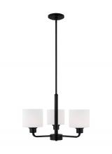 Generation Lighting 3128803EN3-112 - Canfield indoor dimmable LED 3-light chandelier in midnight black finish and etched white glass shad
