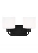 Generation Lighting 4428802-112 - Canfield indoor dimmable 2-light wall bath sconce in a midnight black finish and etched white glass