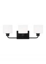 Generation Lighting 4428803EN3-112 - Canfield indoor dimmable LED 3-light wall bath sconce in a midnight black finish and etched white gl