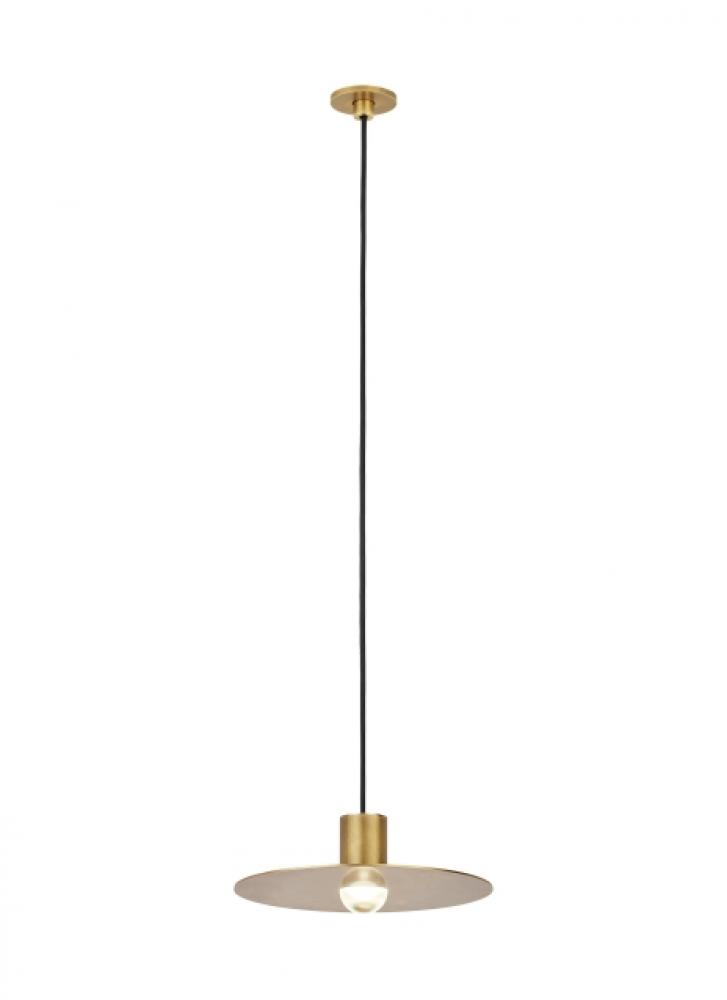 Modern Eaves dimmable LED Port Alone Ceiling Pendant Light in a Natural Brass/Gold Colored finish