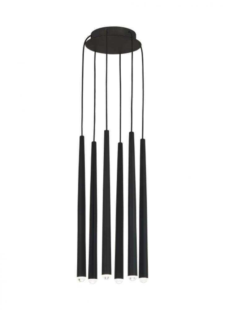 Modern Pylon dimmable LED 6 Light Ceiling Chandelier in a Nightshade Black finish
