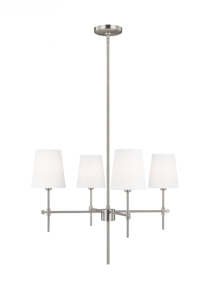 Baker modern 4-light indoor dimmable ceiling small chandelier pendant light in brushed nickel silver