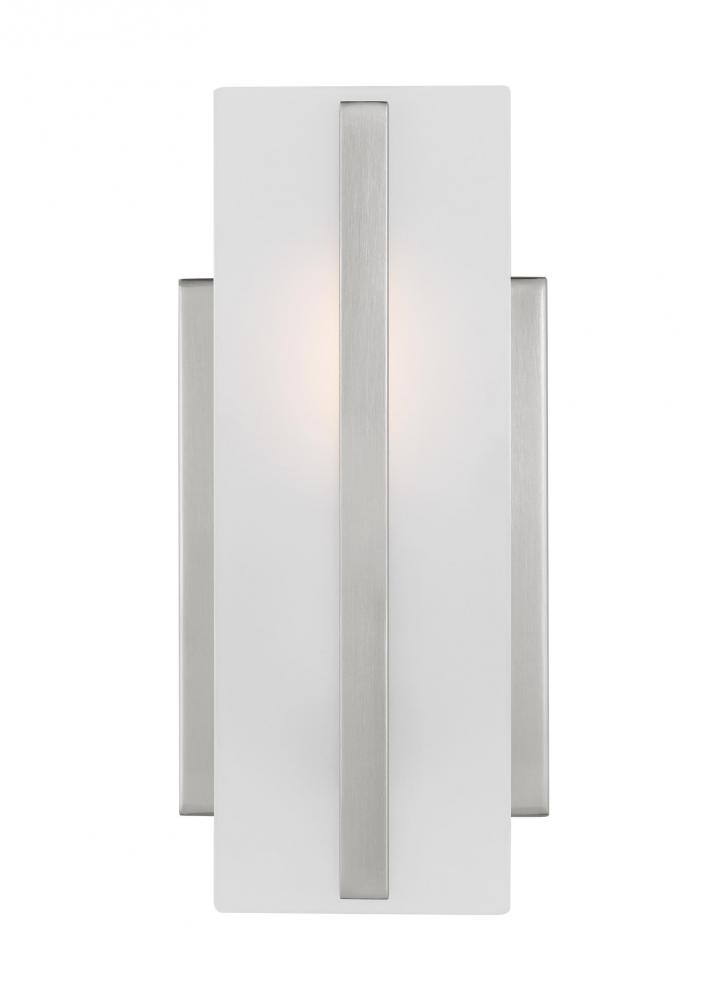 Dex contemporary 1-light LED indoor dimmable bath wall sconce in brushed nickel silver finish with s