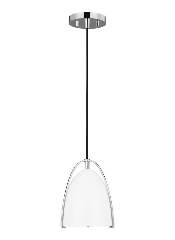 Norman modern 1-light indoor dimmable mini ceiling hanging single pendant light in chrome silver fin