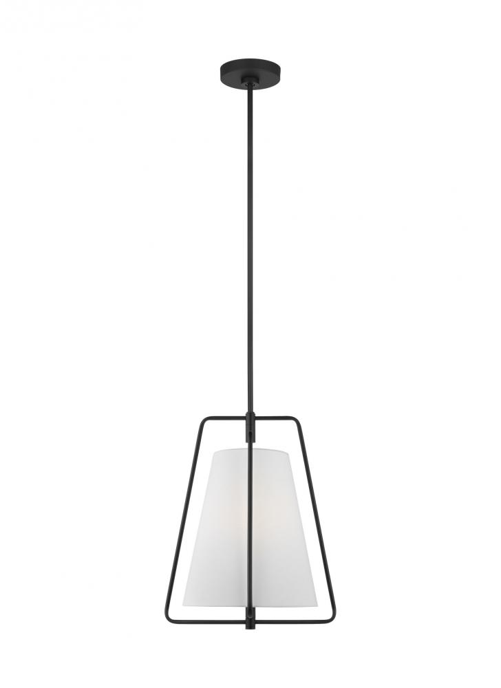 Allis modern industrial 1-light indoor dimmable pendant in midnight black finish with white linen sh