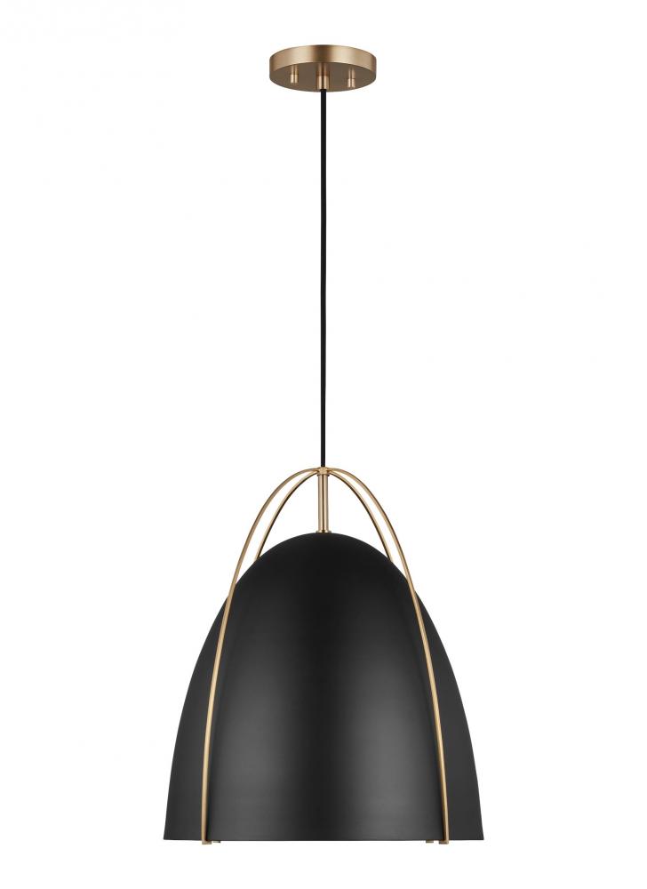 Norman modern 1-light LED indoor dimmable large ceiling hanging single pendant light in satin brass