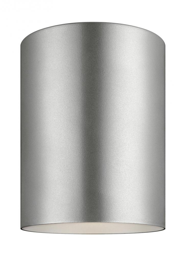 Outdoor Cylinders transitional 1-light outdoor exterior ceiling flush mount in painted brushed nicke