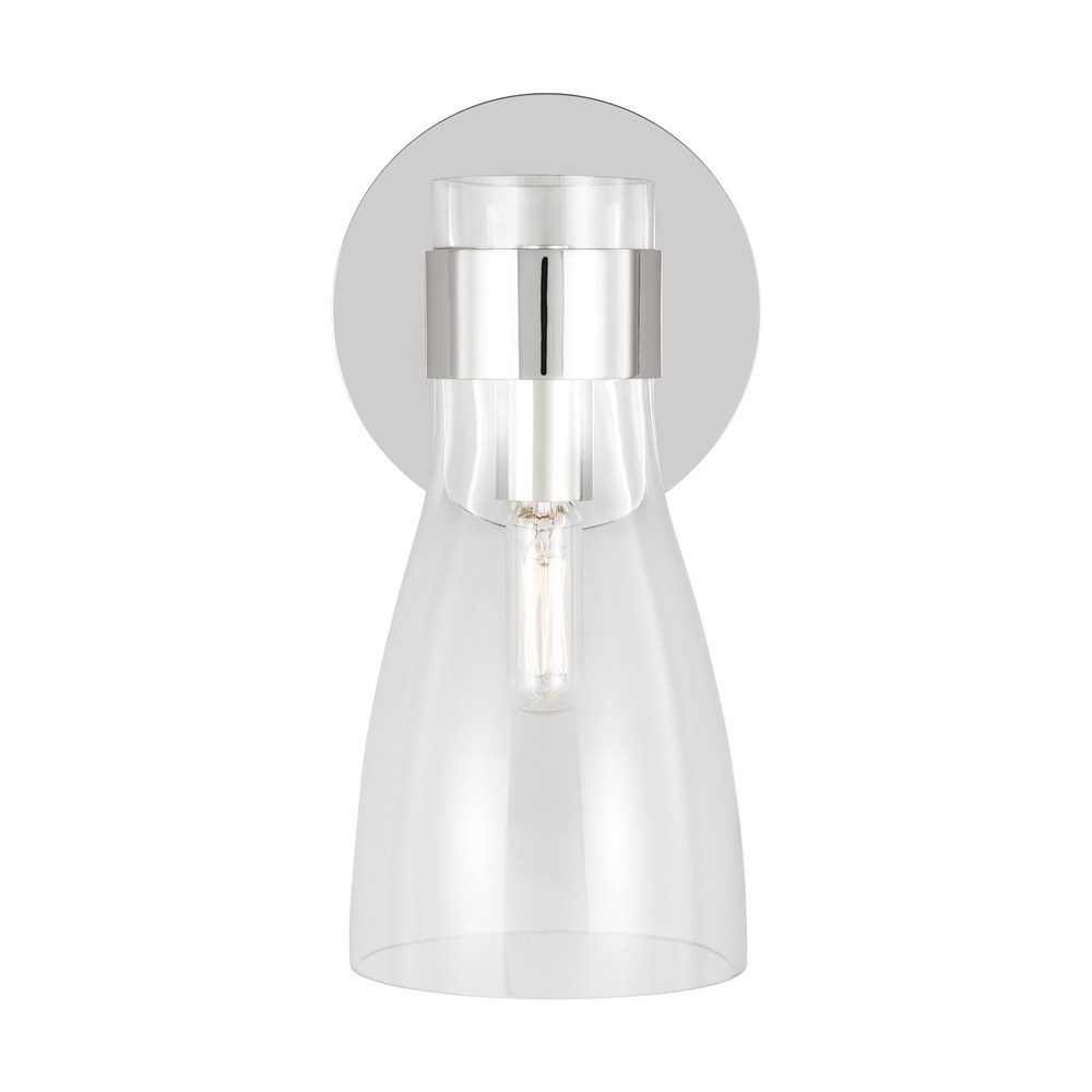 Moritz mid-century modern 1-light indoor dimmable bath vanity wall sconce in polished nickel silver