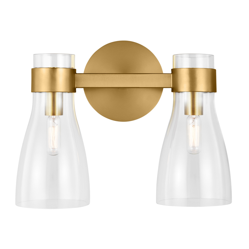Moritz mid-century modern 2-light indoor dimmable bath vanity wall sconce in burnished brass gold fi