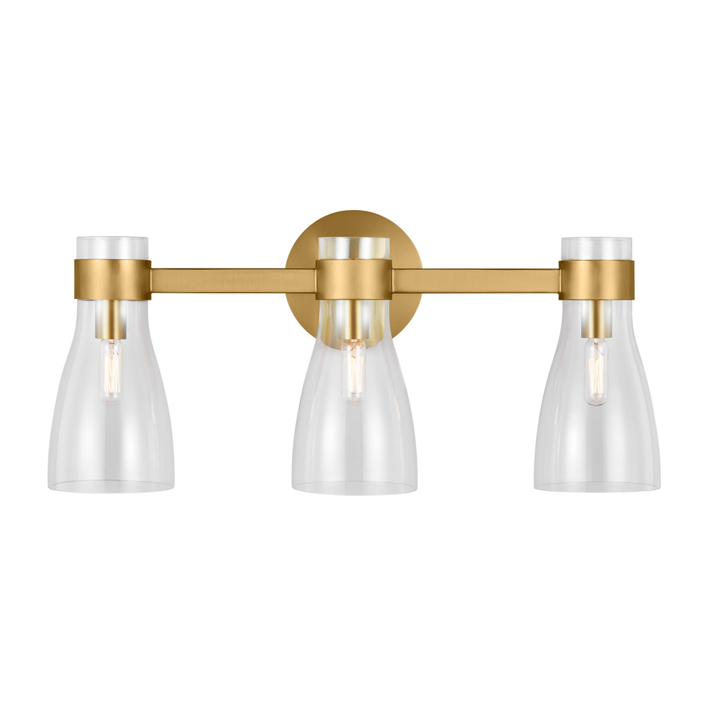 Moritz mid-century modern 3-light indoor dimmable bath vanity wall sconce in burnished brass gold fi