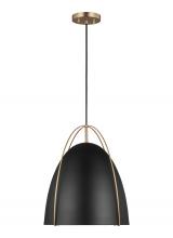 Visual Comfort & Co. Studio Collection 6651701EN3-848 - Norman modern 1-light LED indoor dimmable large ceiling hanging single pendant light in satin brass