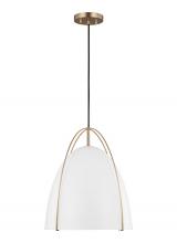 Visual Comfort & Co. Studio Collection 6651801EN3-848 - Norman modern 1-light LED indoor dimmable large ceiling hanging single pendant light in satin brass