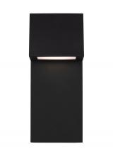 Visual Comfort & Co. Studio Collection 8563393S-12 - Rocha modern 1-light LED outdoor small wall lantern in black finish with satin-etched glass panel