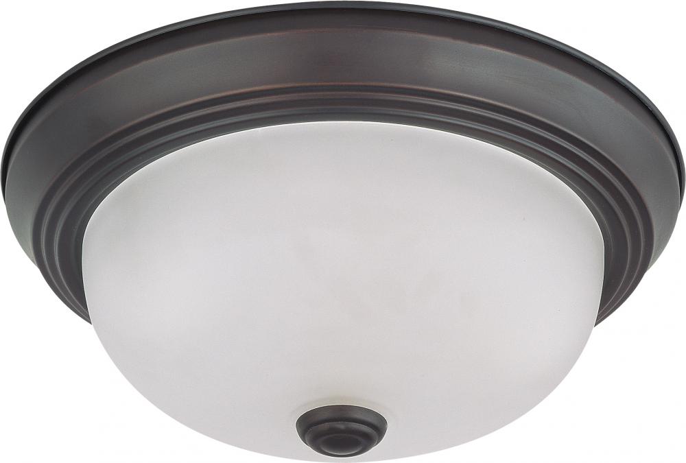 2 Light - 11" Flush with Frosted White Glass - Mahogany Bronze Finish