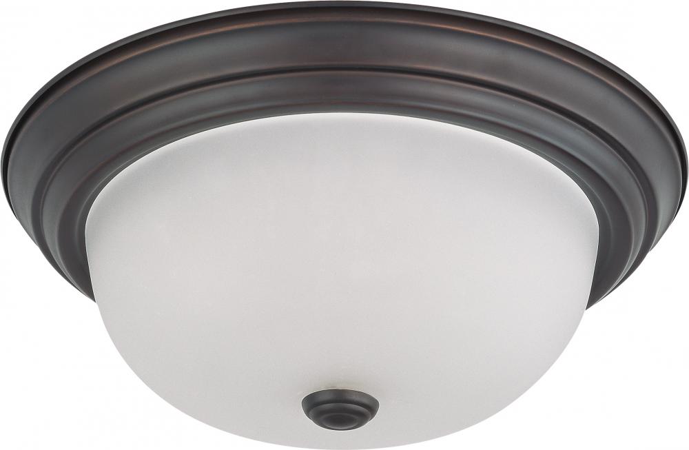 2 Light - 13" Flush with Frosted White Glass - Mahogany Bronze Finish